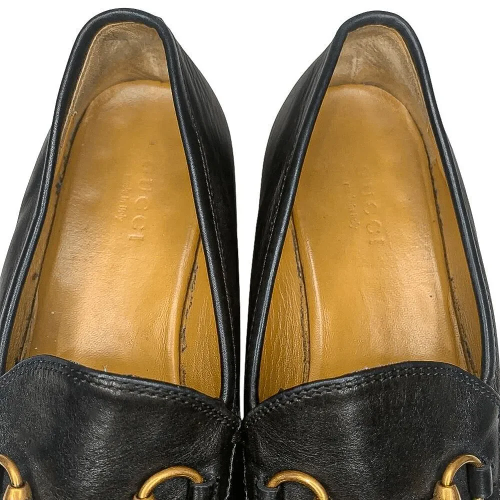 Gucci Jordaan Horsebit Loafers EU 36 US 6 Black Leather Flat Slip On Shoes